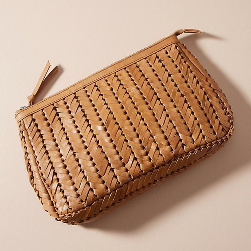 Anthropologie Woven Leather Clutch NWOT Tan